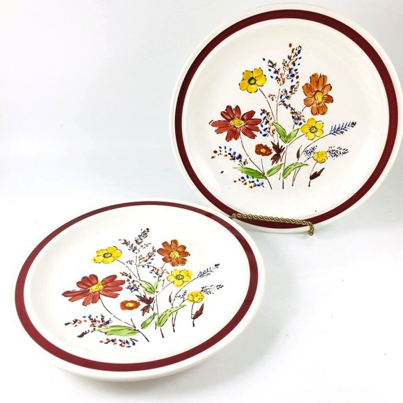 Lunastone Sango Other - Retro Forest Flower Lunastone Korea Sango 2 Salad Plates 7 1/2"  Hand painted 15